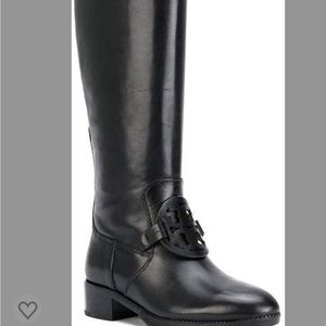 Tory Burch Signature Logo Miller tall Black Riding Boots
